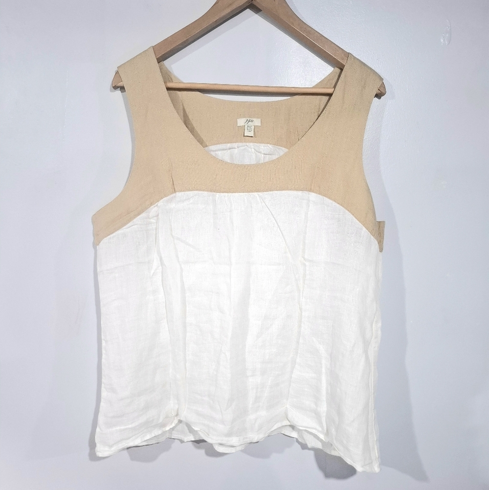 J.Jill Women's Casual Linen Tank Top XLP Cream White Coastal Work Neutral Basic